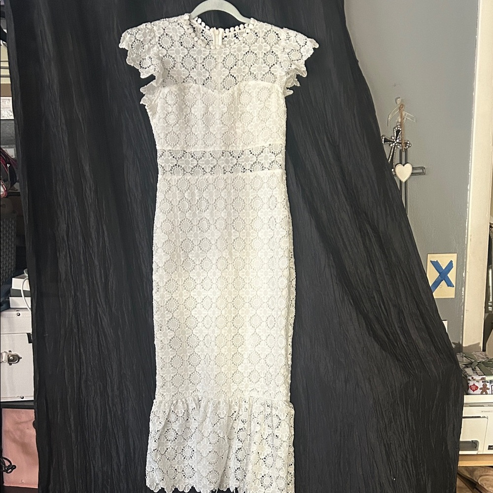 Blu Pepper White Lace Midi Dress Small